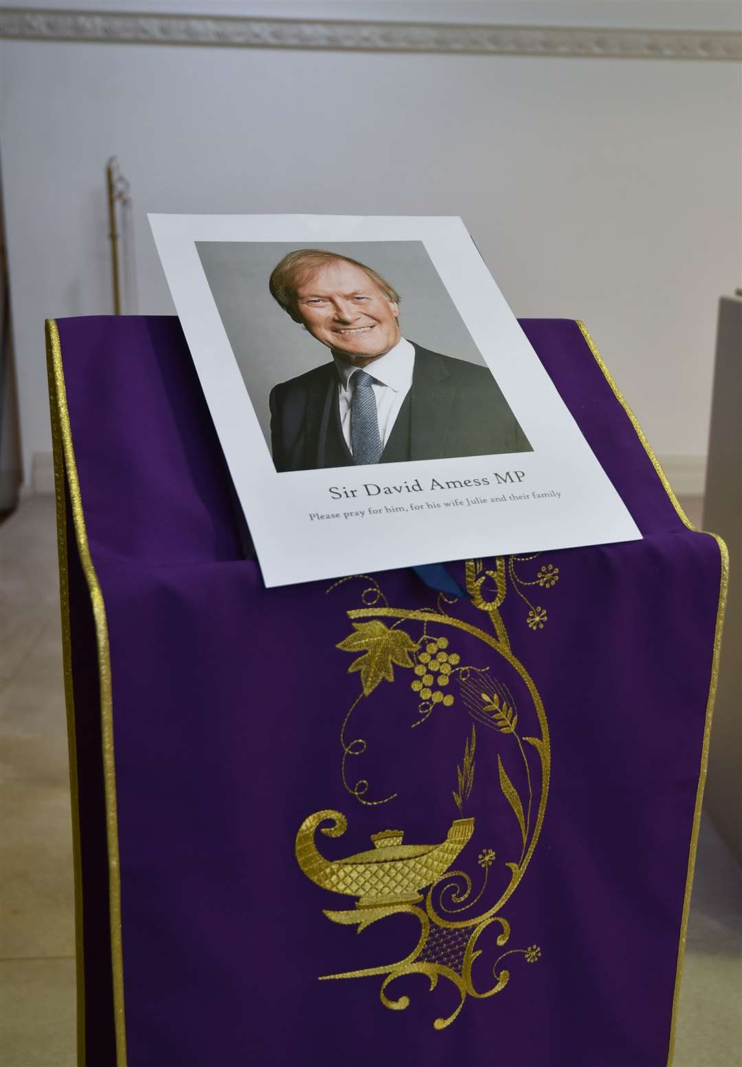 A photograph of Sir David Amess in St Peter’s church in Eastwood (Nick Ansell/PA)