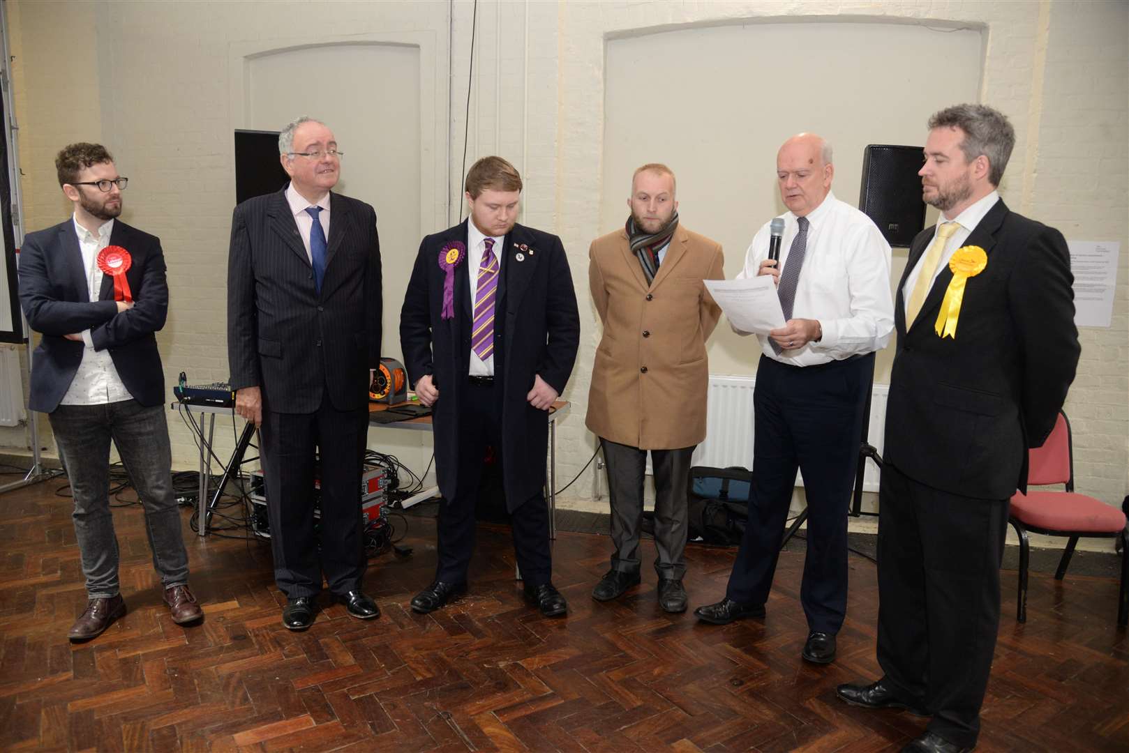 Returning officer Colin Carmichael announces the result at the Canterbury North by-election count gets underway in the Westgate Hall on Friday. Picture: Chris Davey. (5462544)