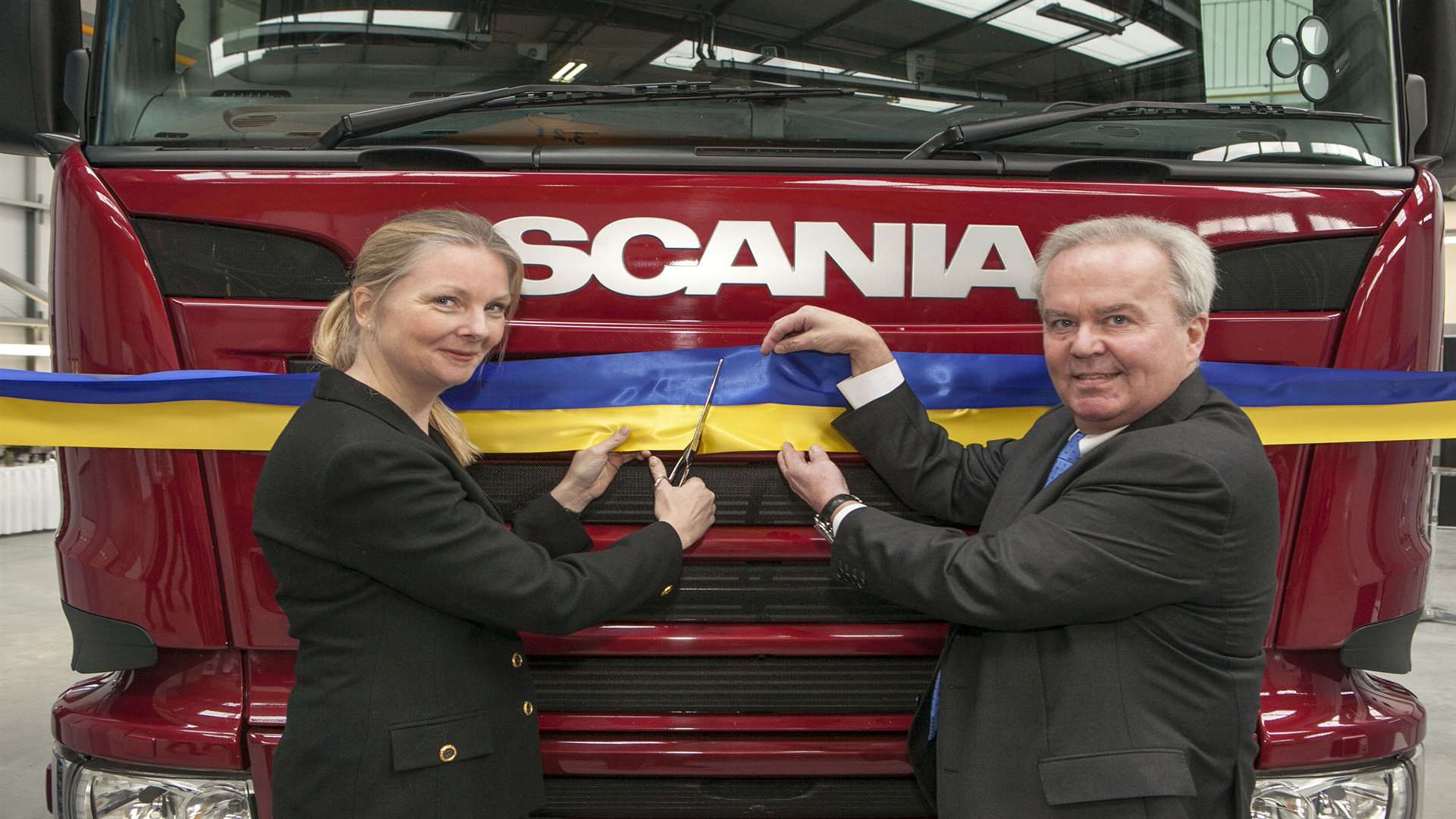 Swedish ambassador Her Excellency Nicola Clase opens the Scania Maidstone centre with Great Britain managing director Claes Jacobsson