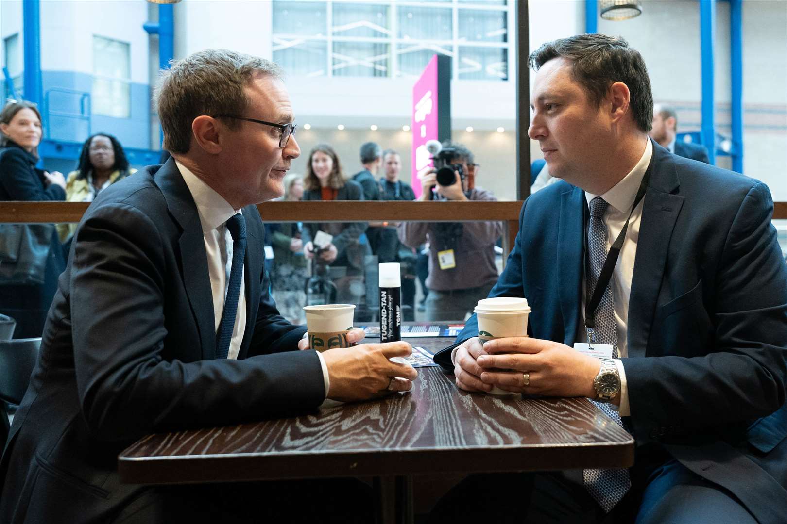 Tom Tugendhat with Lord Houchen during the Conservative Party Conference in Birmingham (Stefan Rousseau/PA)