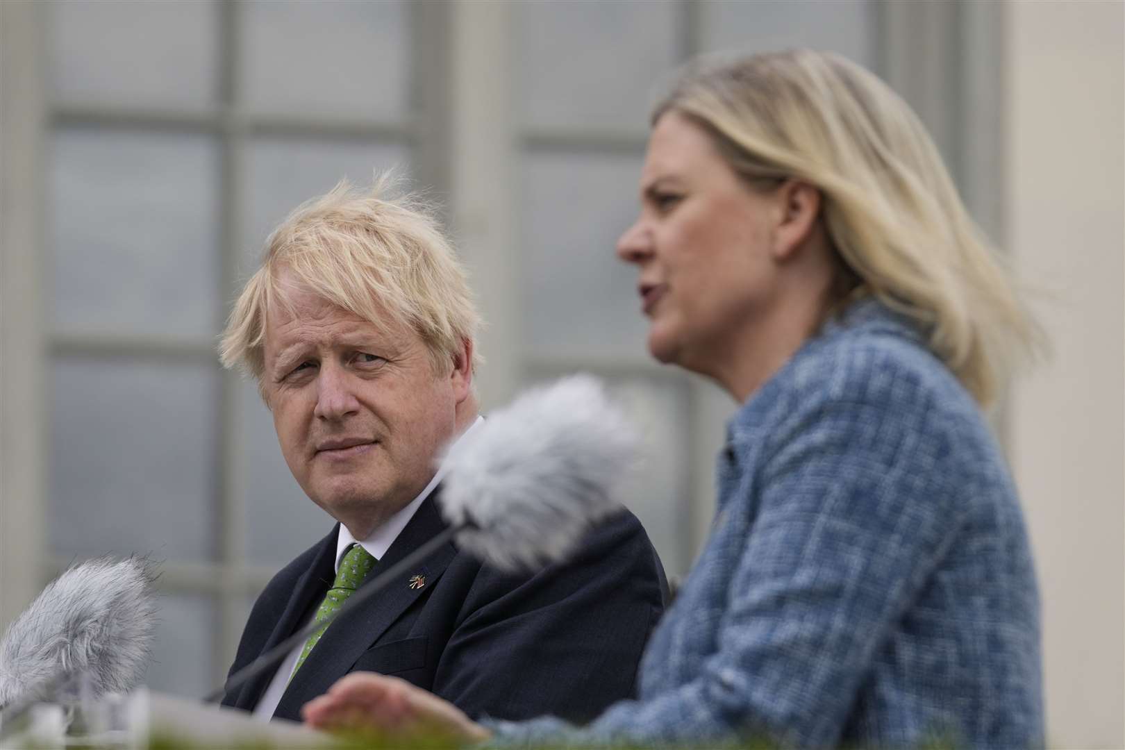 Mr Johnson and Ms Andersson during a joint press conference in Harpsund (Frank Augstein/PA)