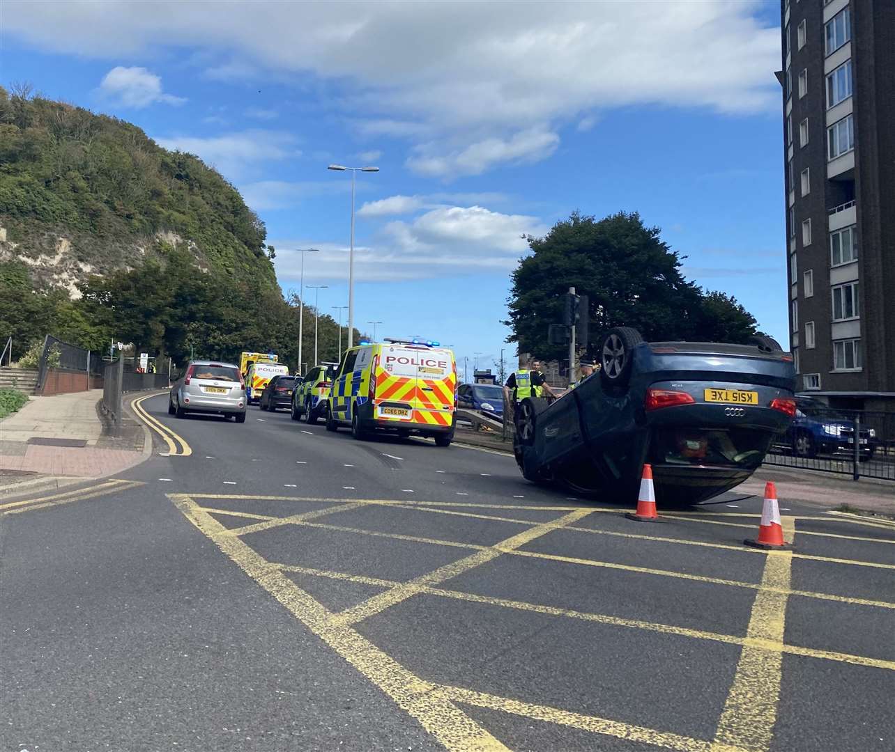 Emergency services at the scene of the crash in Dover
