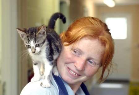 Vonny Glass and kitten Edwina who needs a home - the RSPCA says neutering is the answer to Thanet's unwanted kitten problem. Picture: Phil Houghton