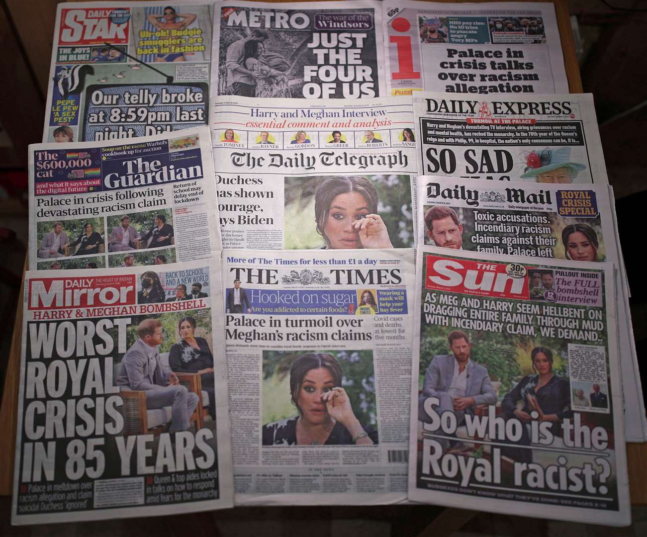 The front pages of UK national newspapers showing the reaction to the Oprah interview (PA)