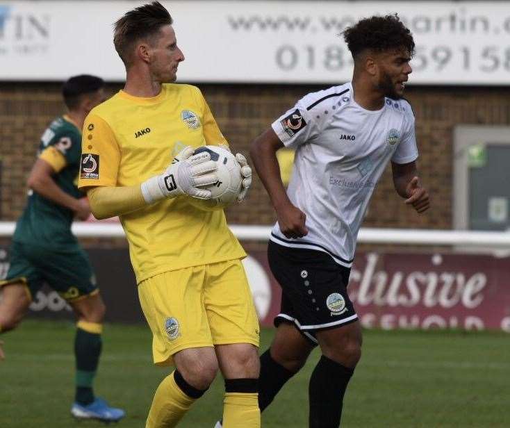 Dover keeper Lee Worgan made an outstanding double save in the second half against Notts County Picture: Alan Langley