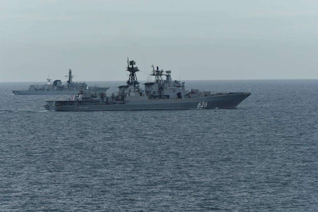 The Royal Navy frigate HMS Richmond shadowed the Russian warship Admiral Grigorovich as it sailed through the English Channel towards the Mediterranean. Picture: Royal Navy/MoD/PA