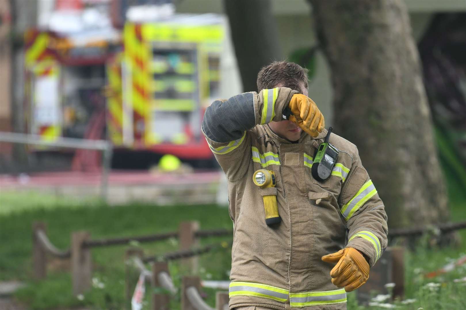 A firefighter at the scene (Dominic Lipinski/PA)