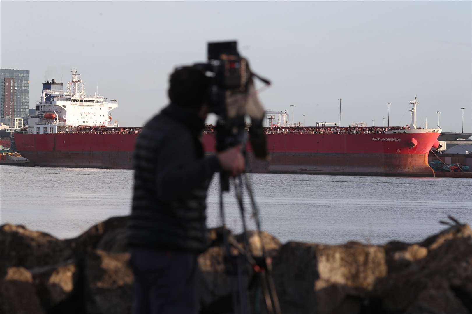 The Nave Andromeda oil tanker docked next to the Queen Elizabeth II Cruise Terminal in Southampton (Andrew Matthews/PA Images)