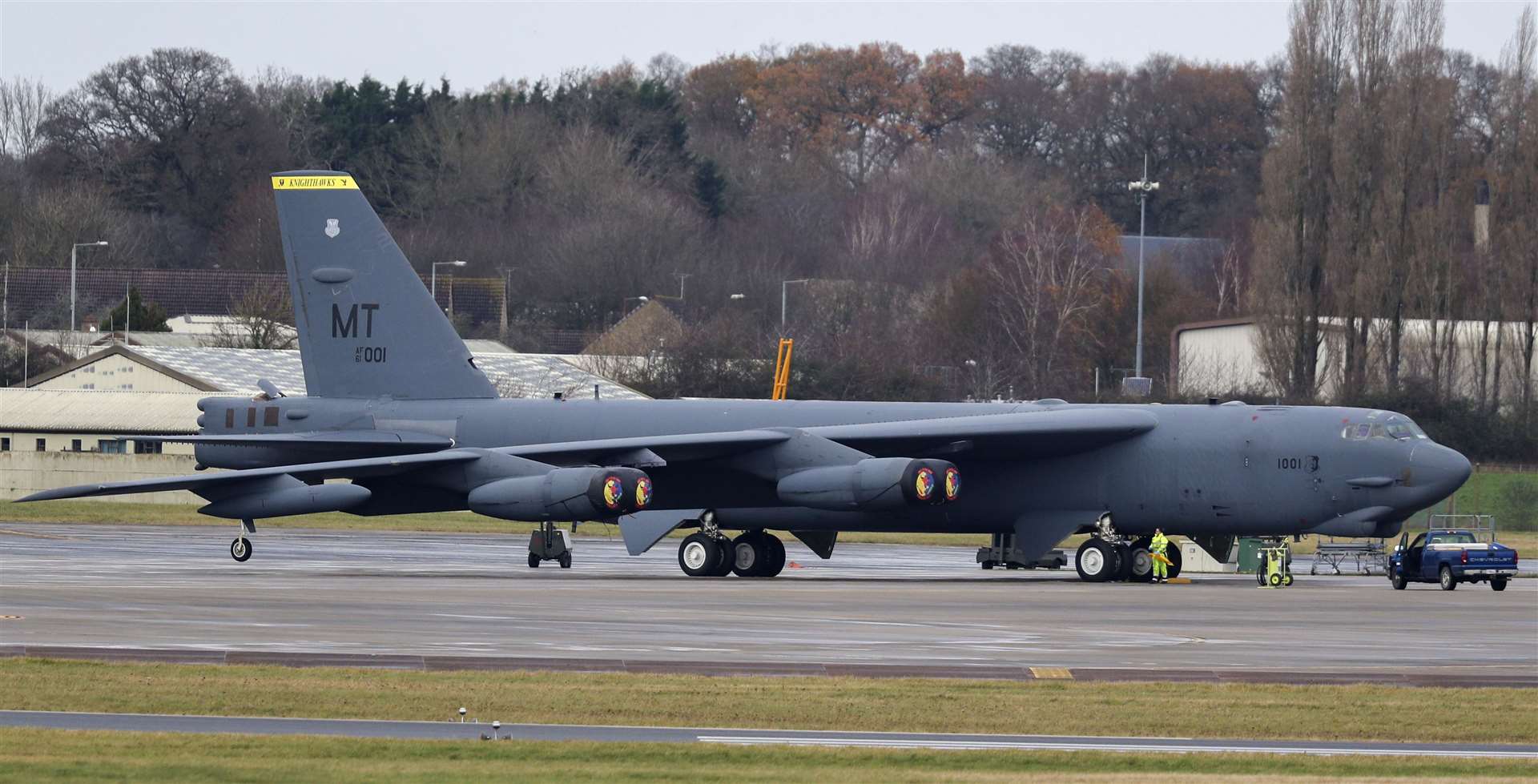 The B-52 bomber at RAF Fairford in Gloucestershire (Steve Parsons/PA)