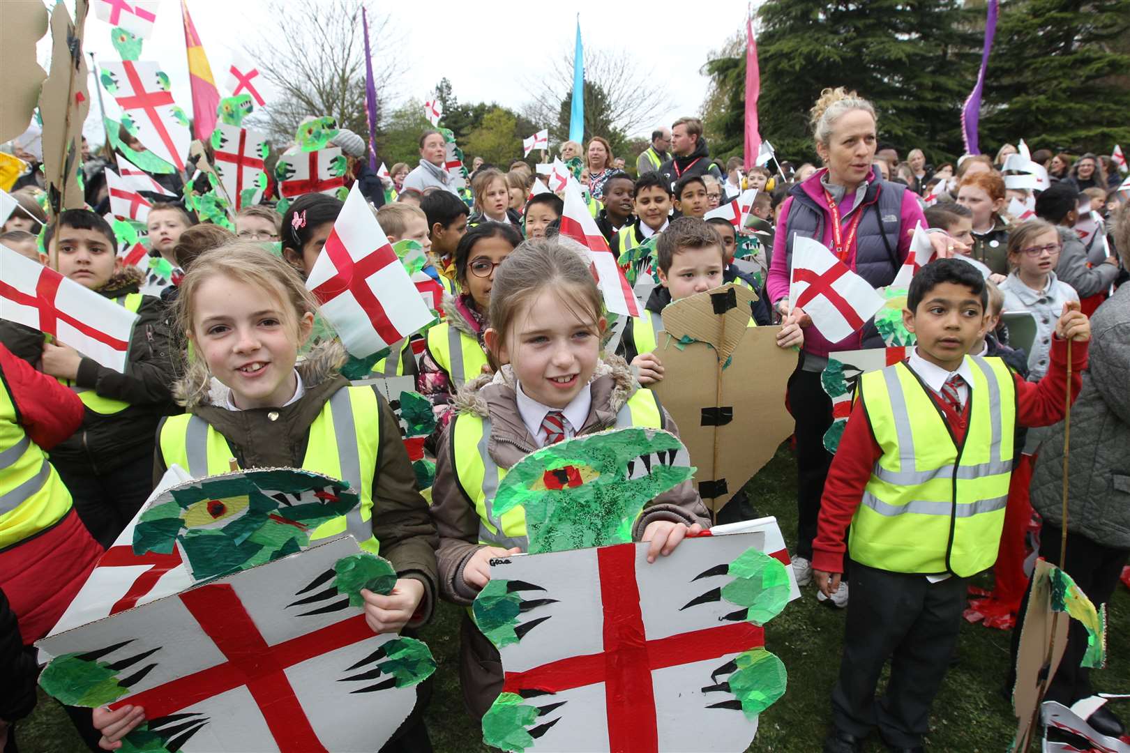 School children in a St George's Parade in Dartford Central Park.