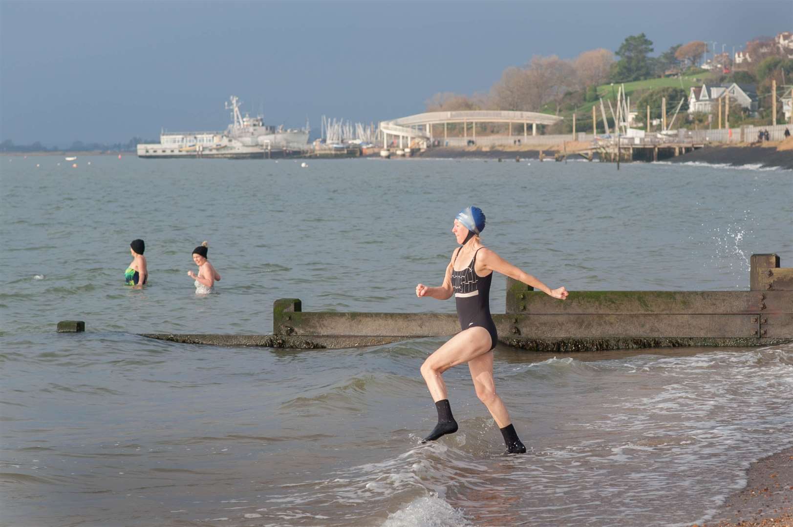 Braving the elements at Chalkwell Beach near Southend (Stefan Rousseau/PA)