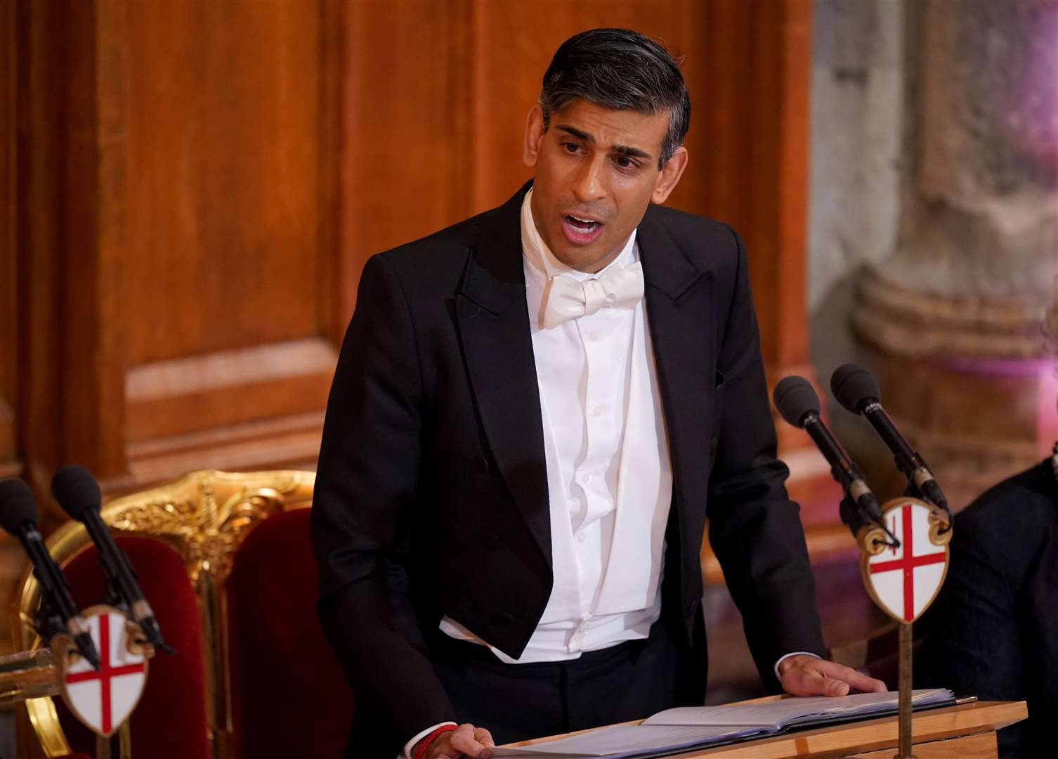 Prime Minister Rishi Sunak speaks during the annual Lord Mayor’s Banquet at the Guildhall (Yui Mok/PA)