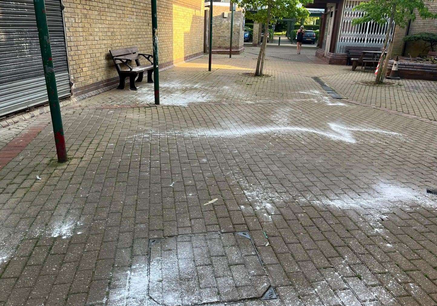 Flour strewn around New Ash Green Shopping Centre. Picture: Shani Manamperi