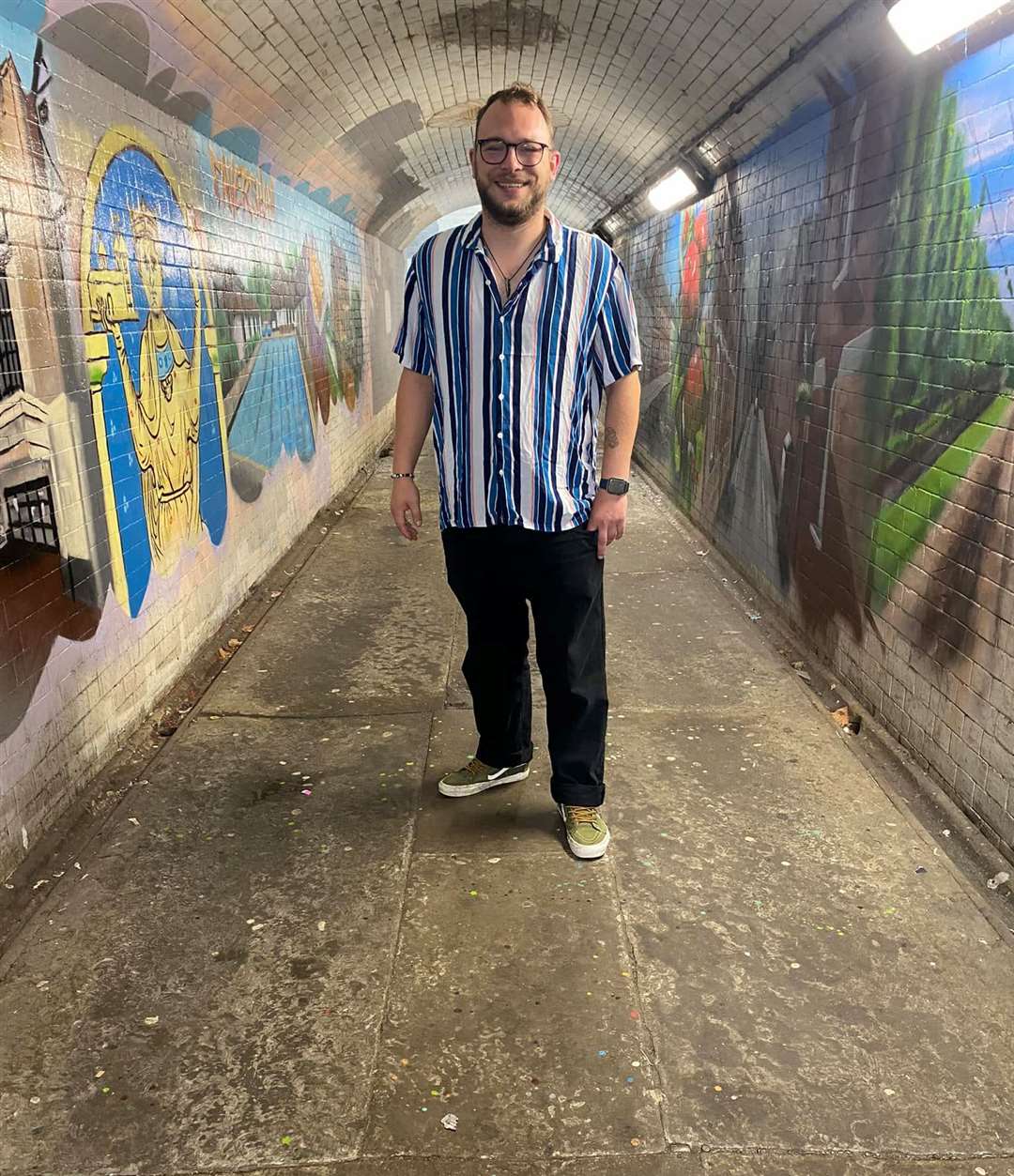 Faversham town mayor in the newly painted station underpass