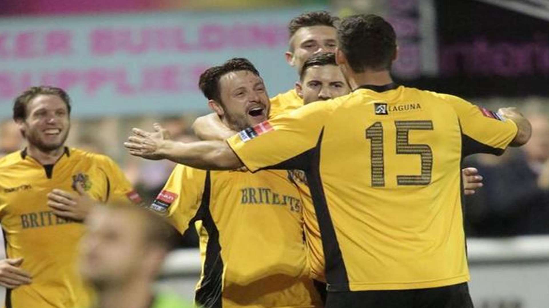 Frannie Collin celebrates scoring Maidstone's third goal against Kingstonian on Tuesday night Picture: Martin Apps