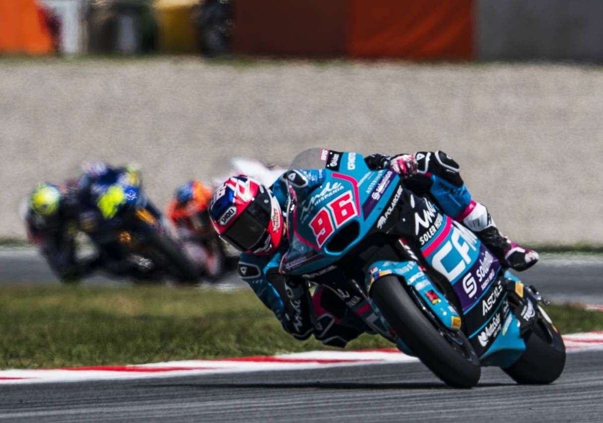 Jake Dixon (No.96) gets up to speed at Catalunya back in May. He returns to the same circuit this weekend. Picture: Aspar Team