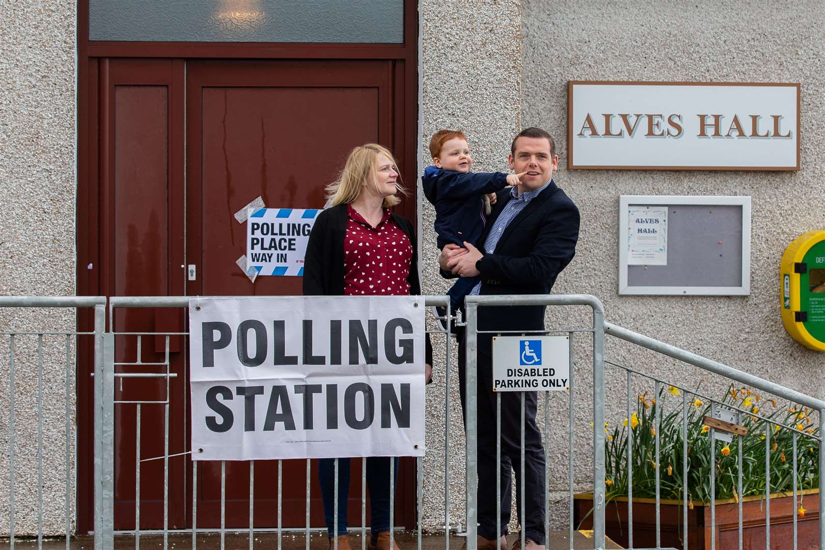 Scottish Conservative leader Douglas Ross and family at their polling station in Moray (Paul Campbell/PA)