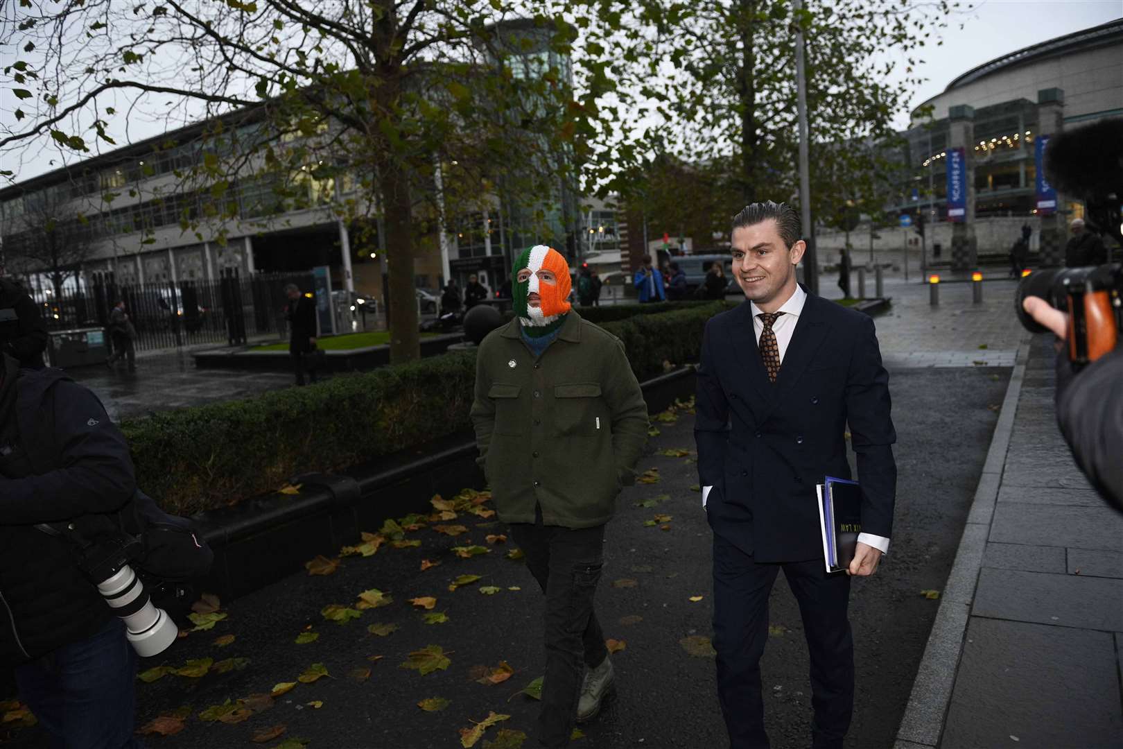 DJ Provai and lawyer Darragh Mackin enter the court on Friday morning (Mark Marlow/PA)