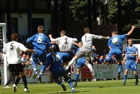 Penalty box action from Crabble on Saturday. Picture: TERRY SCOTT