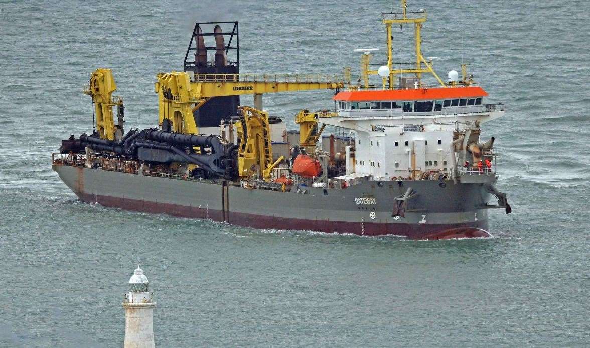 The dredger Gateway used for infilling at Dover Western Docks. Picture: Dover Strait Shipping - FotoFlite