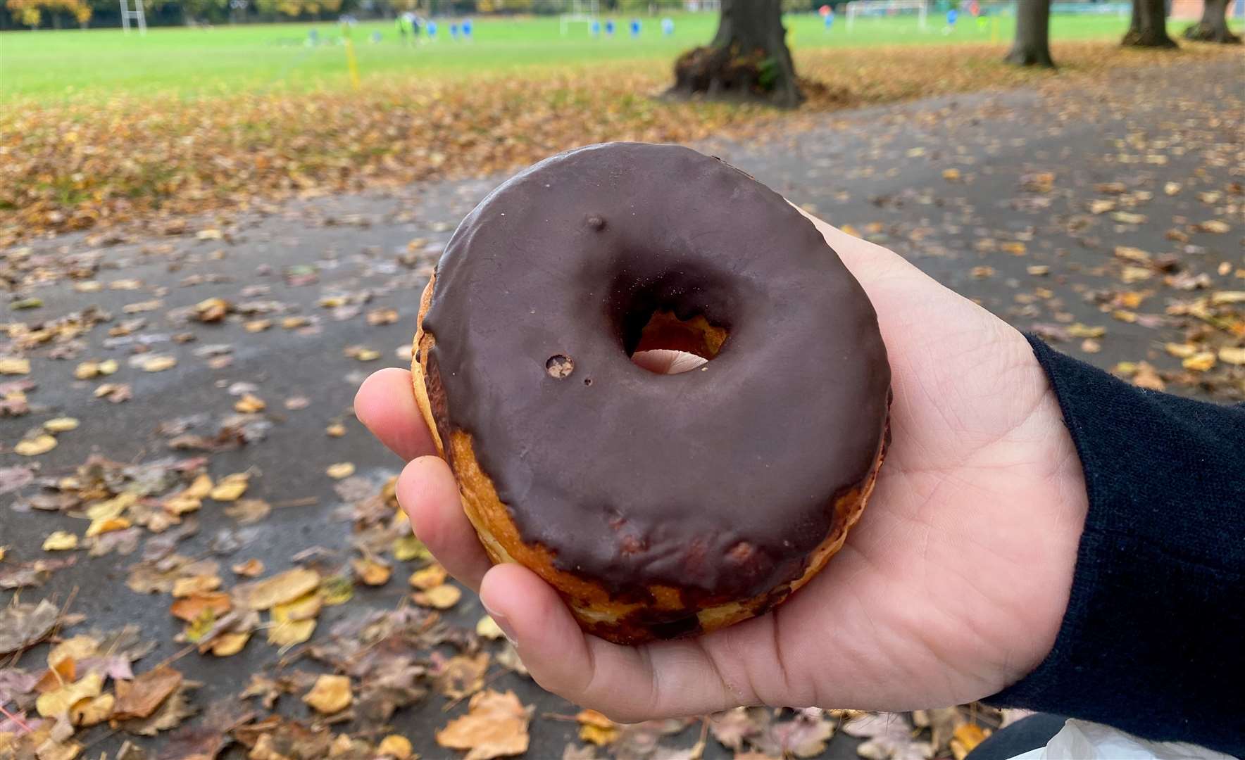 The chocolate-topped doughnut was easily big enough to share