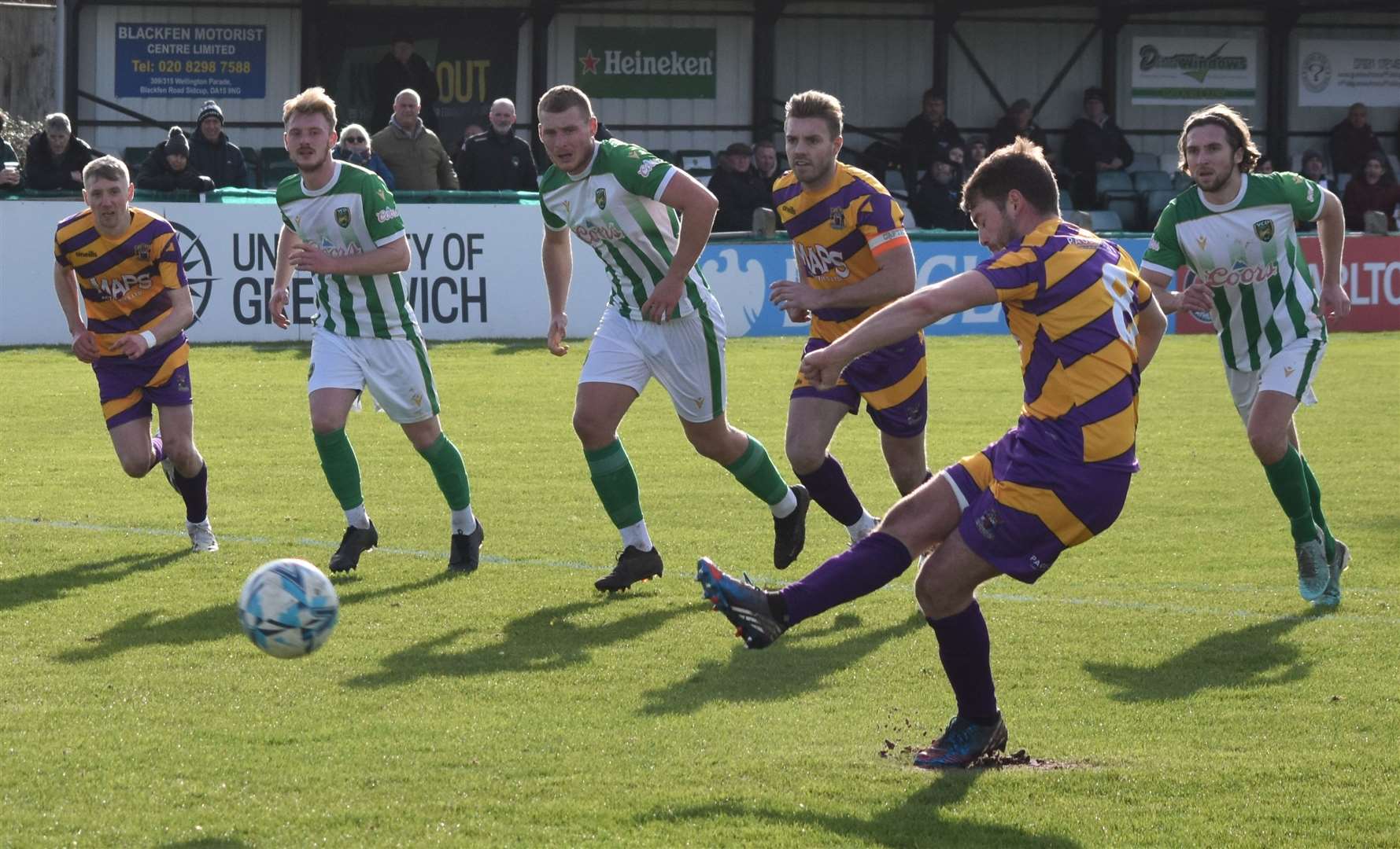 Deal’s Macaulay Murray had this first-half penalty saved. Picture: Alan Coomes