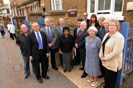 Court users, including Magistrates, Solicitors, Kent Probation Service and the Crown Prosecution Service, outside the Magistrates Court, Park Road, Sittingbourne, which is threatened with closure.