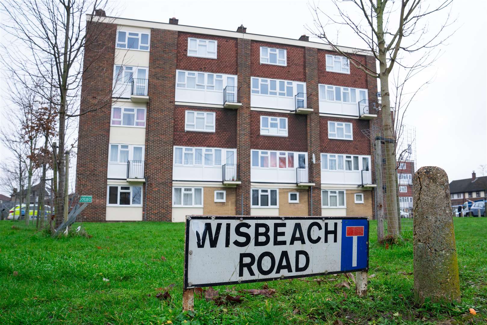 Scene of a fatal stabbing at flats on Wisbeach Road, Croydon (Dominic Lipinski/PA)