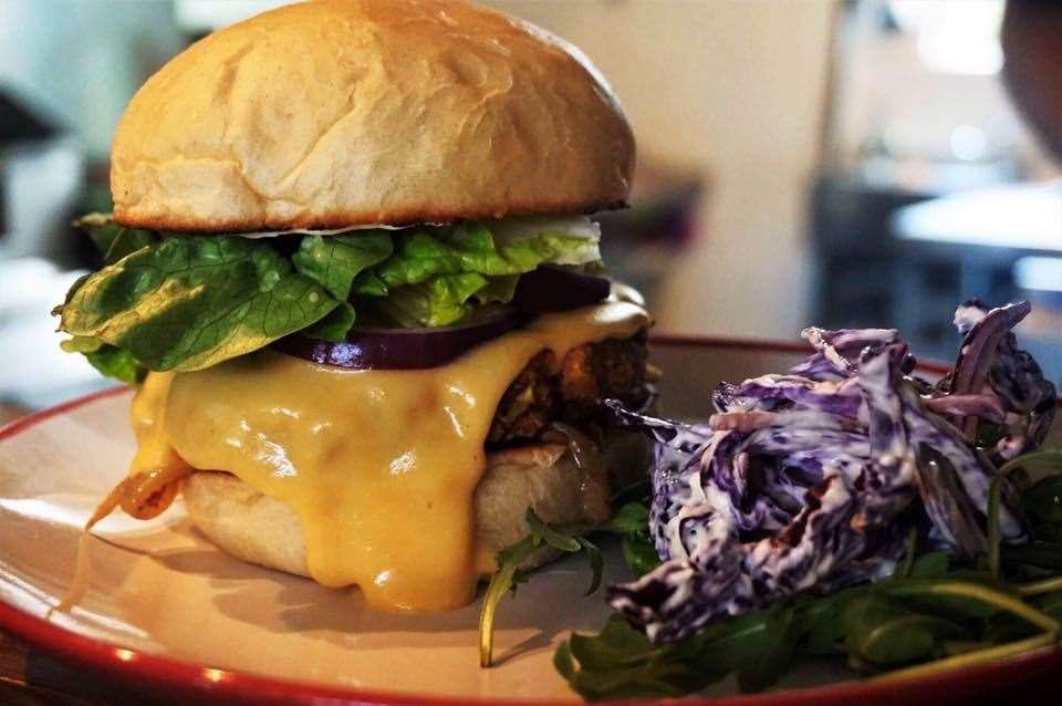 A vegan mega burger at Beano's