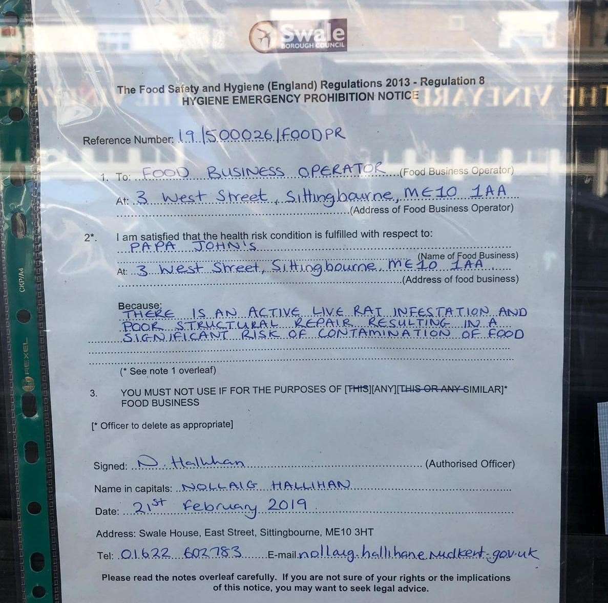 Papa John's in Sittingbourne's West Street has been closed down by health inspectors (8681548)