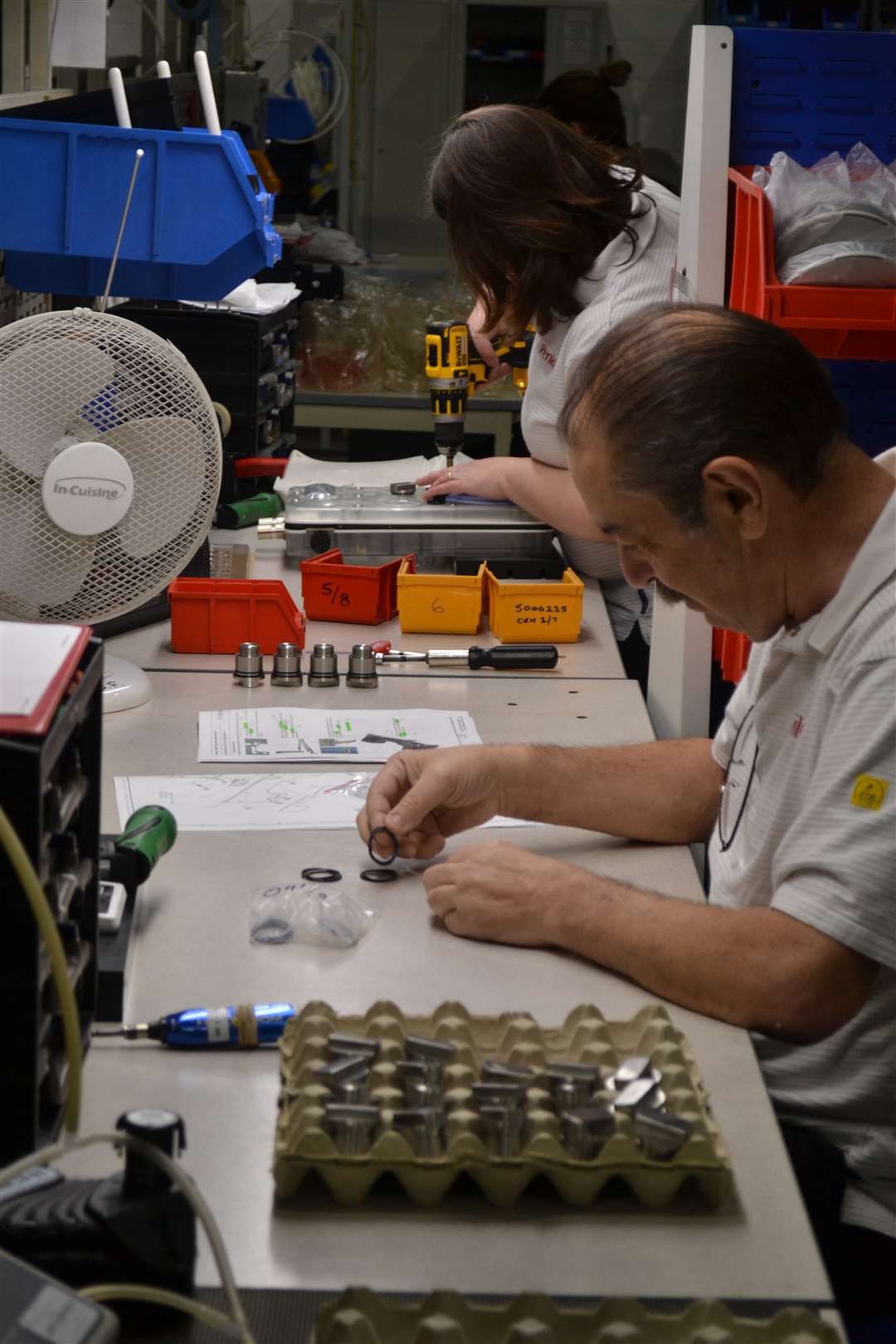 Engineers at the Oxfordshire-based Penlon company assembling ventilator components (The Ventilator Challenge UK/Penlon/PA)