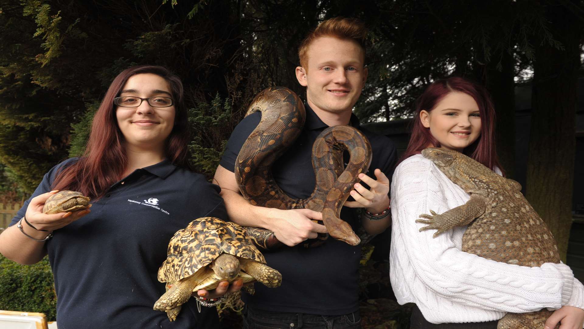 Adam Hemsley, who is setting up a conservation centre, with Alexandra Sewell and Katie Fisher