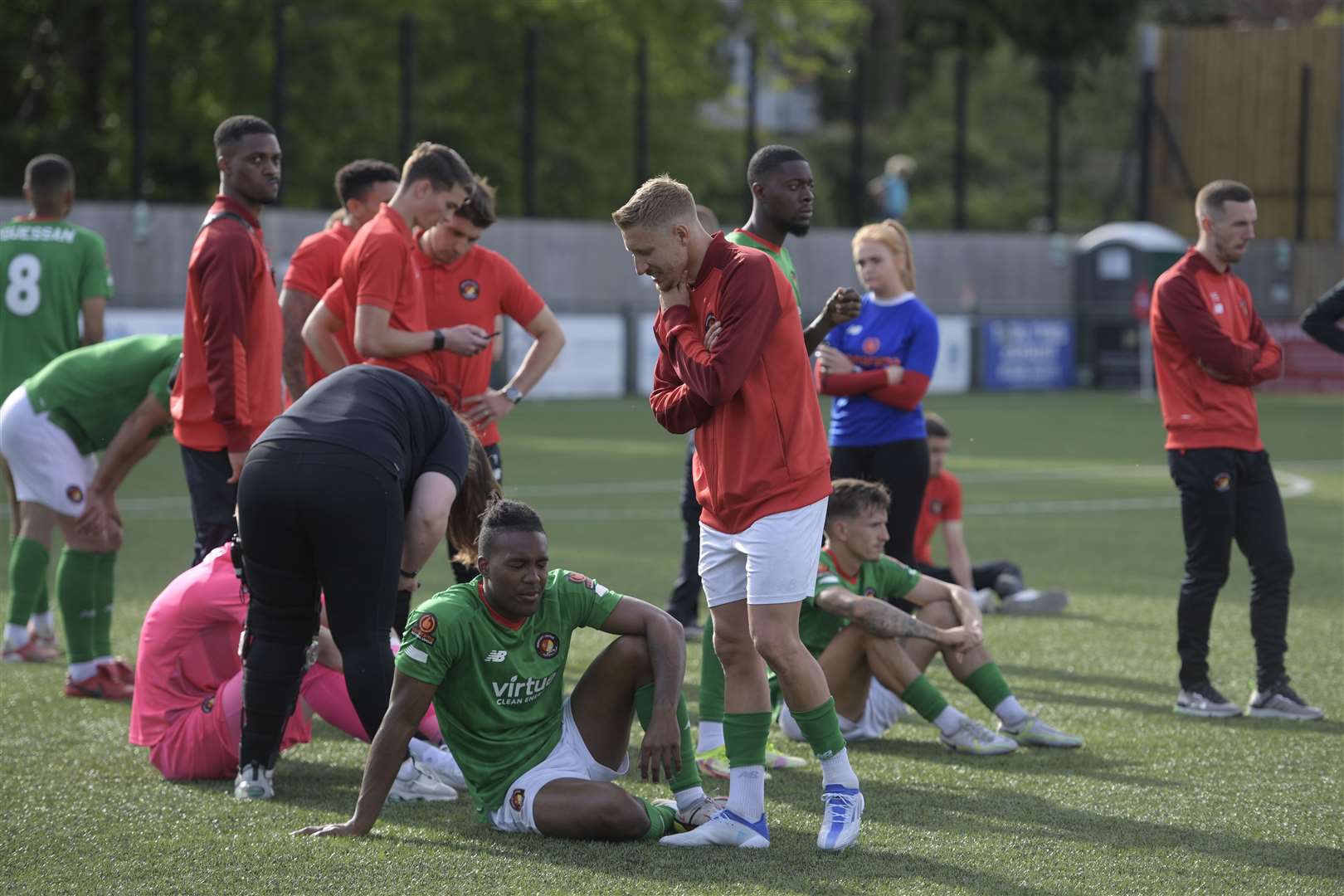 Ebbsfleet players let the result sink in after the game. Picture: Barry Goodwin