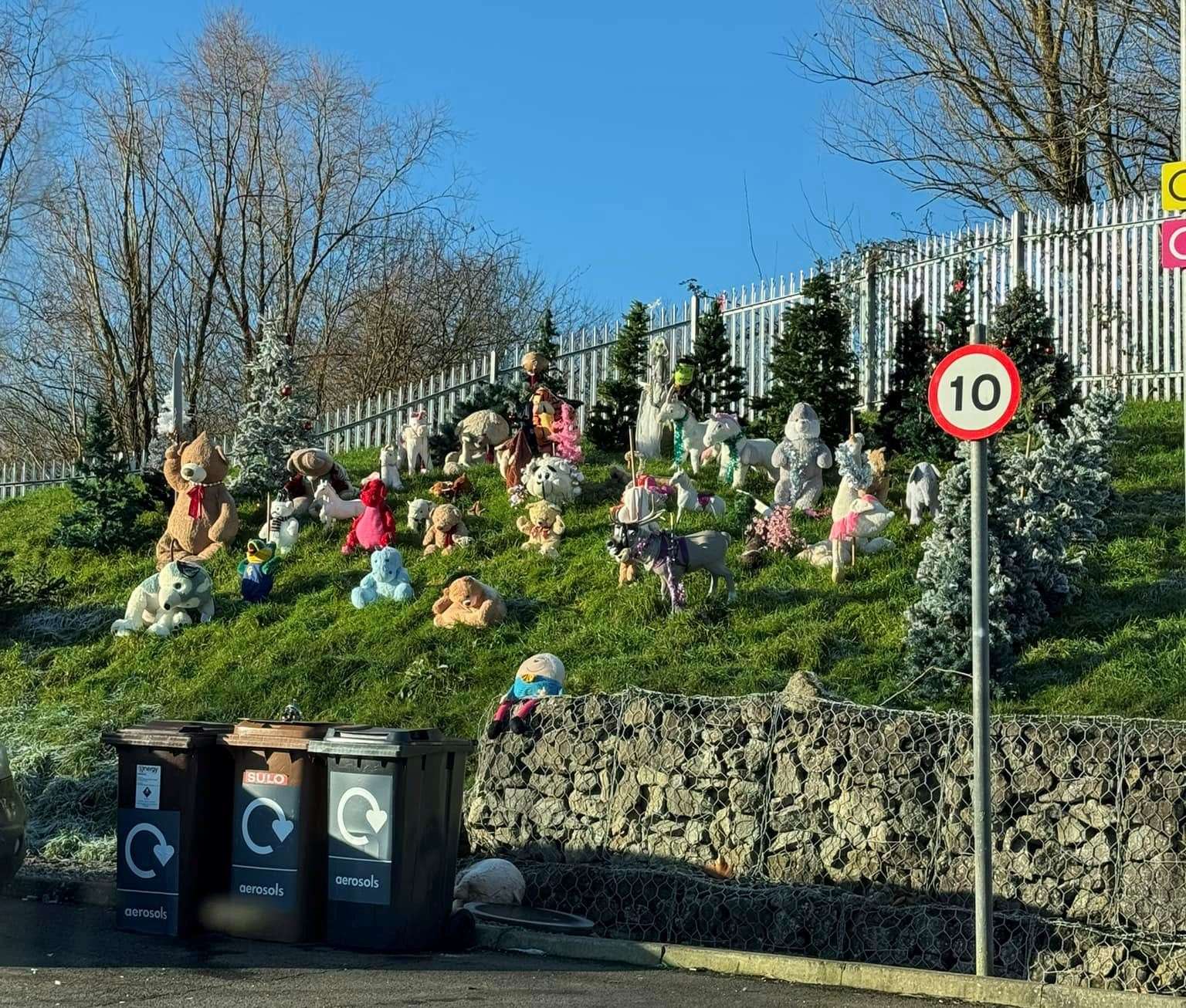 The display includes a reindeer, cuddly toys and Humpty Dumpty sat on a wall. Picture: Clayton Schlimper