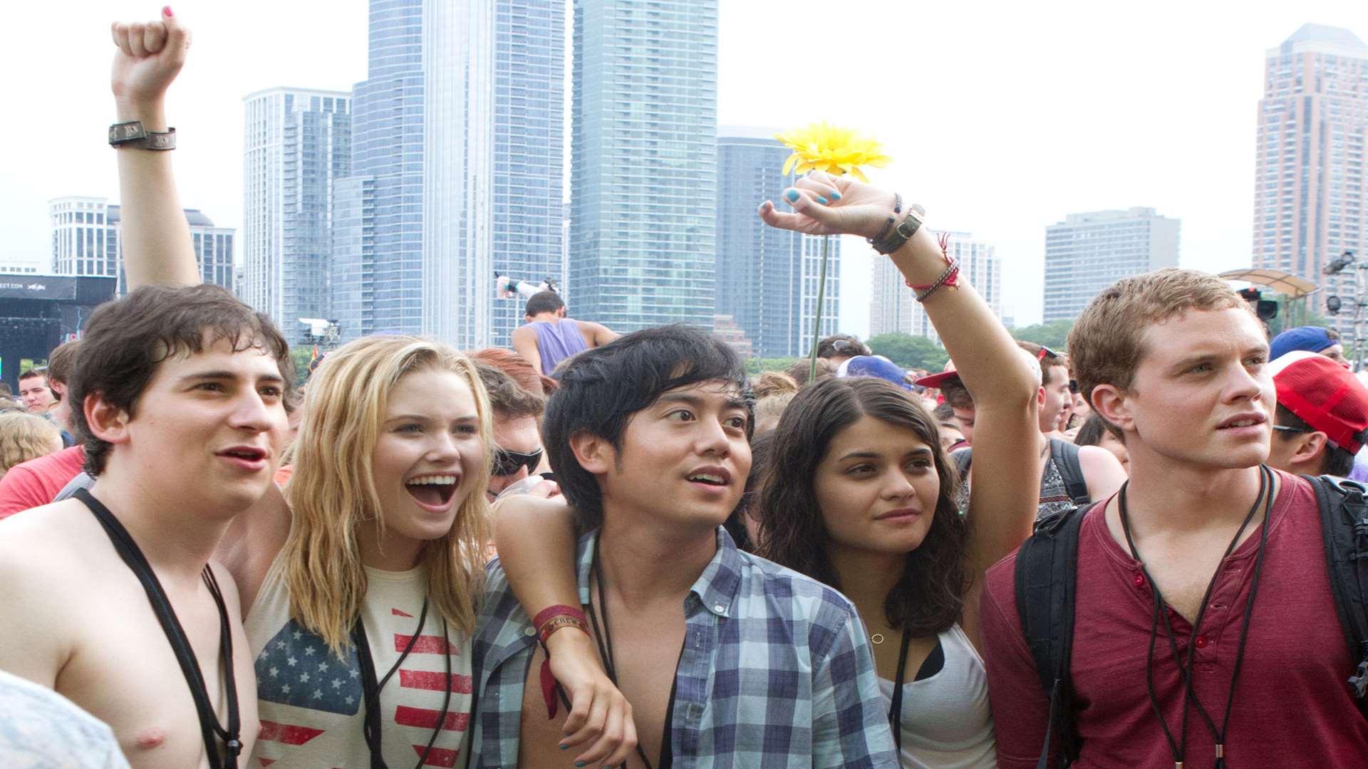 From left: Sam Lerner as Quinn Goldberg, Virginia Gardner as Christina Raskin, Allen Evangelista as Adam Le, Sofia Black-D`Elia as Jessie Pierce and Jonny Weston as David Raskin, in Project Almanac. Picture: PA Photo/Guy D`Alema/Paramount Pictures