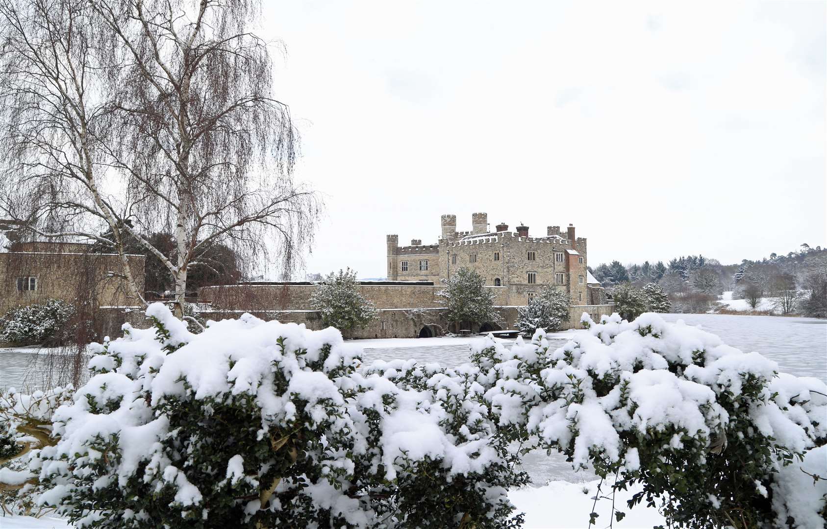 Leeds Castle in Kent, where the moat has frozen over (Gareth Fuller/PA)