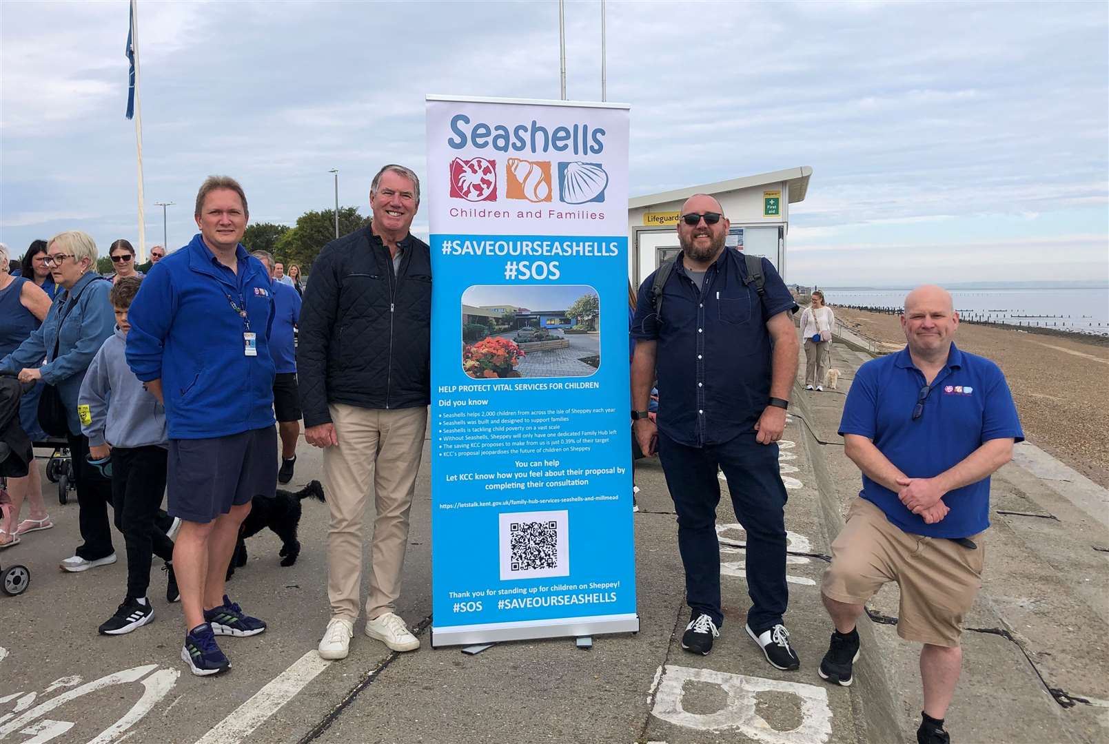 Seashells managers in blue with Cllr Mike Whiting and Sittingbourne and Sheppey MP Kevin McKenna during the Save our Seashells demonstration in Sheerness. Picture: Mike Whiting