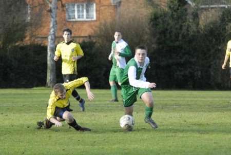 Whitstable Wanderers (Green) take on AFC Canterbury (Yellow) in the Junior Section of the Faversham Charity Cup