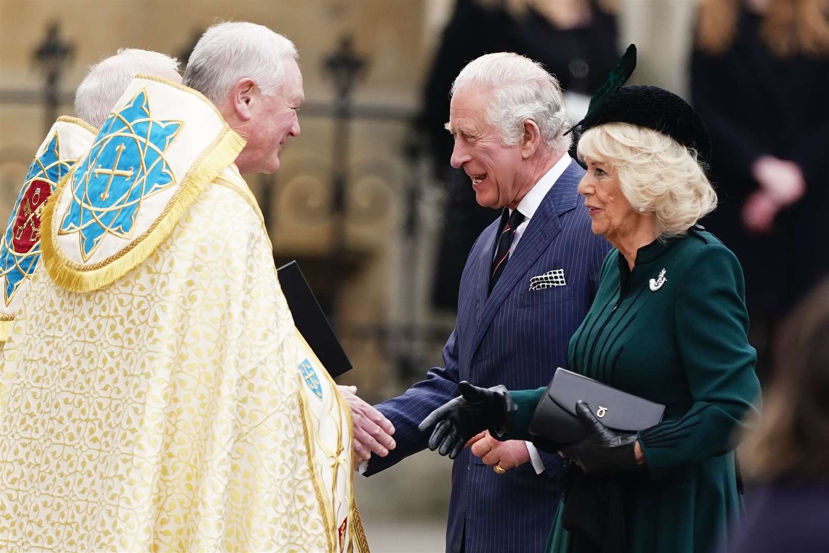 The Prince of Wales and Duchess of Cornwall were greeted on arrival (Aaron Chown/PA)