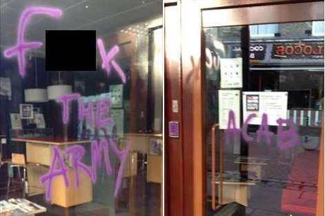 Offensive graffiti was scrawled on the window