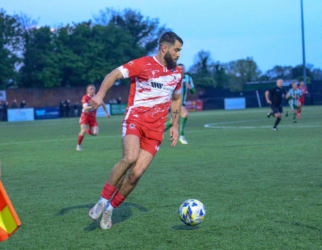 Joe Turner on the ball during Ramsgate's play-off semi-final against Chichester. Picture: Stuart Watson