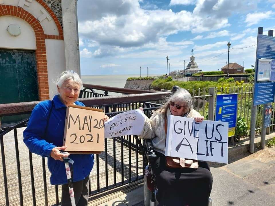 Campaigners from Access Thanet at the lift in Viking Bay in Broadstairs. Picture: Christine Tongue