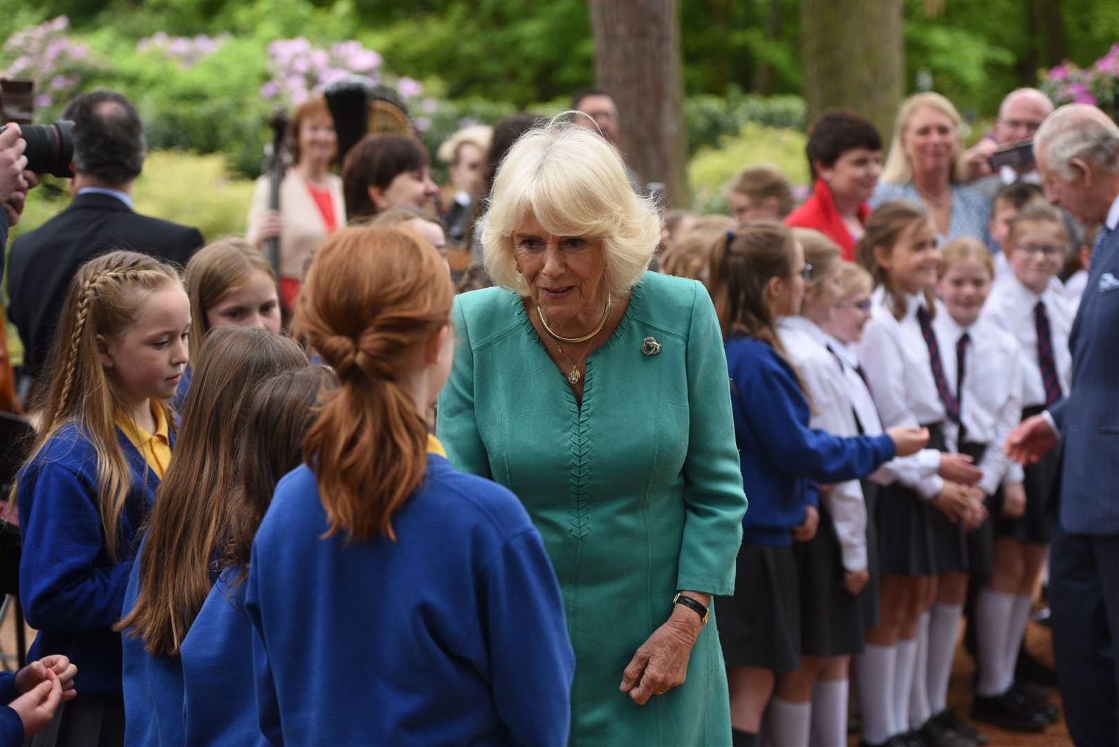 The Queen meets school children during the visit (Mark Marlow/PA)