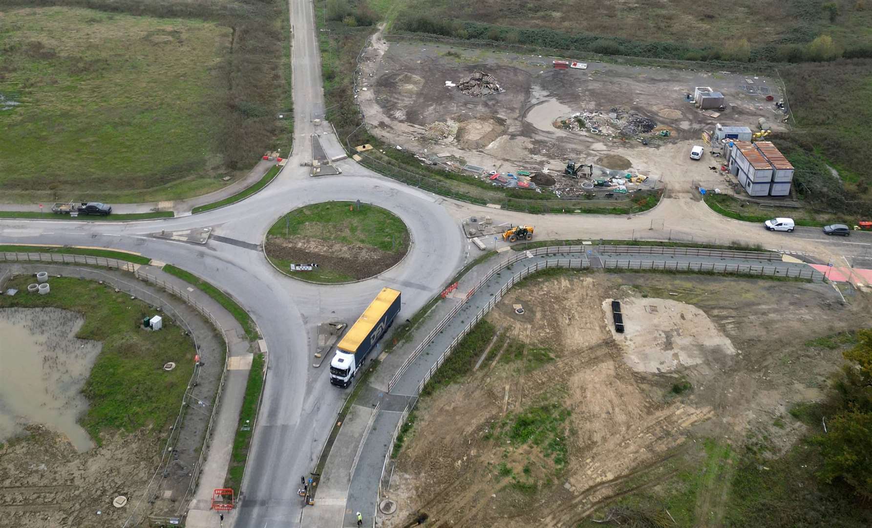 An aerial view of the Waterbrook Park site in Sevington. The Aldi store is set to go on land in the bottom right, with the KFC and Taco Bell planned for the top-right corner just off the roundabout. Picture: Barry Goodwin