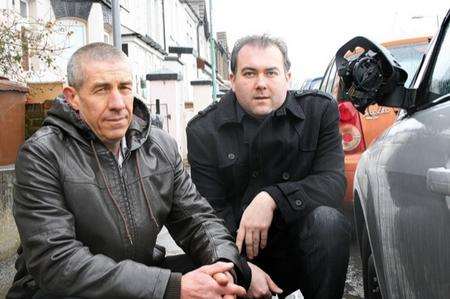 Barry Jones and film-maker Al Carretta in Marlborough Road, Gillingham