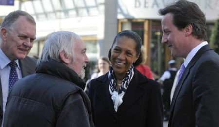 David Cameron with Maidstone party officials chats to a shopper