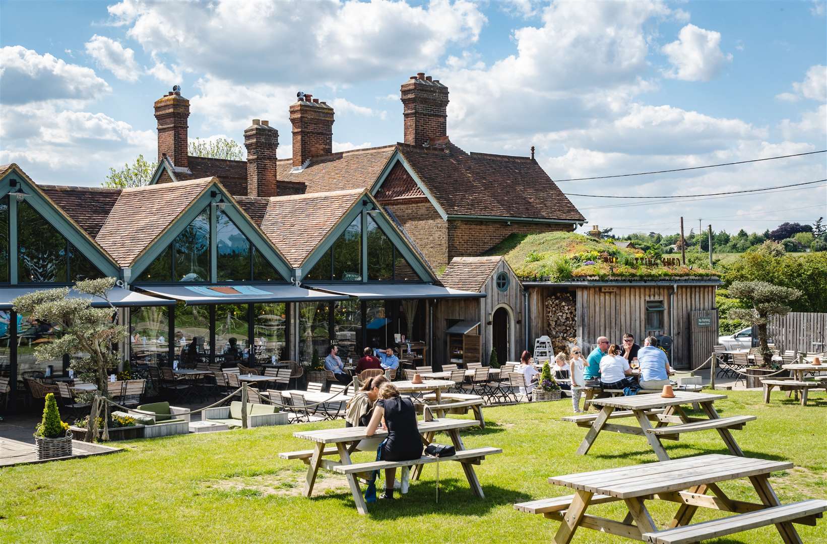 The beer garden at The Potting Shed, Langley