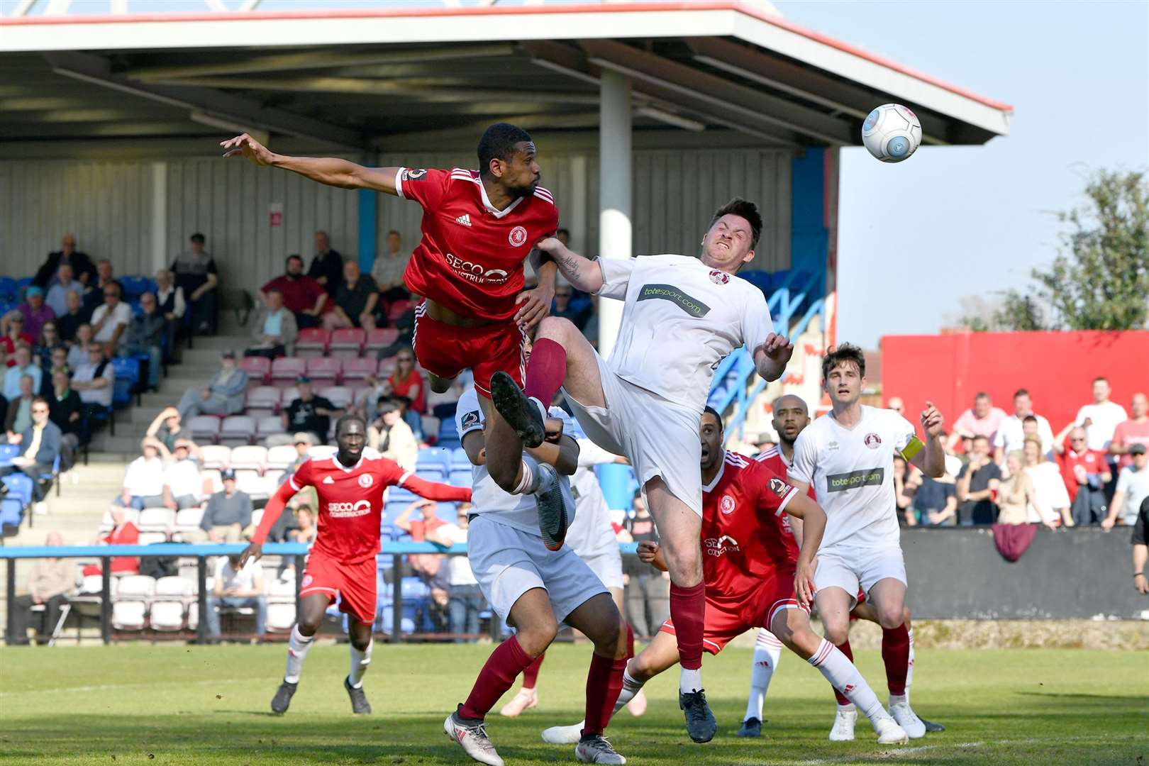 Danny Mills heads over against Chelmsford. Picture: Keith Gillard (8909067)