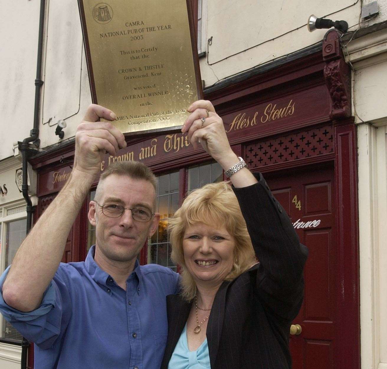 Former landlords Phil Bennett and Jacqui Hall celebrating being awarded pub of the year