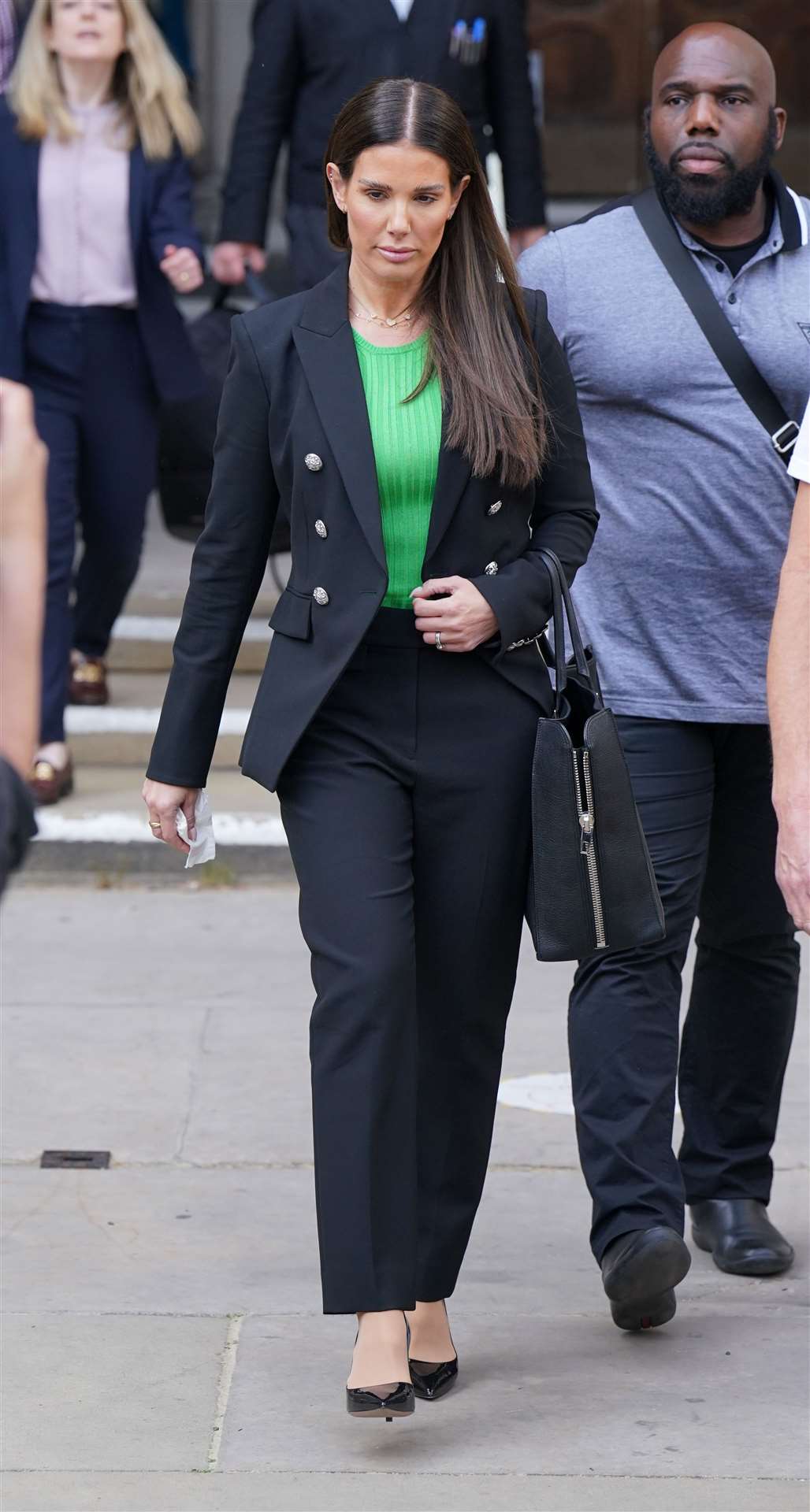 Rebekah Vardy outside the Royal Courts Of Justice after a hearing in her high-profile libel battle with Coleen Rooney (Jonathan Brady/PA)